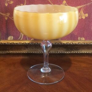 VTG Empoli Butterscotch Cased Ribbed Hand Blown Footed Compote Candy Dish MCM